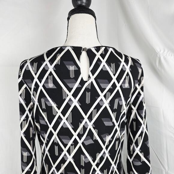 White House Black Market Dress Women S Black White Geometric Print Retro Casual - Picture 6 of 12